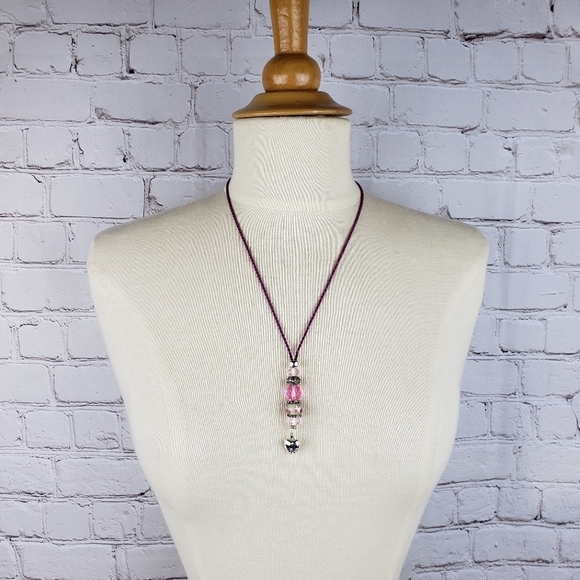 SAQ Handmade Glass Bead Heart Necklace Satin Cord Lanyard Valentine's Day - Picture 2 of 10